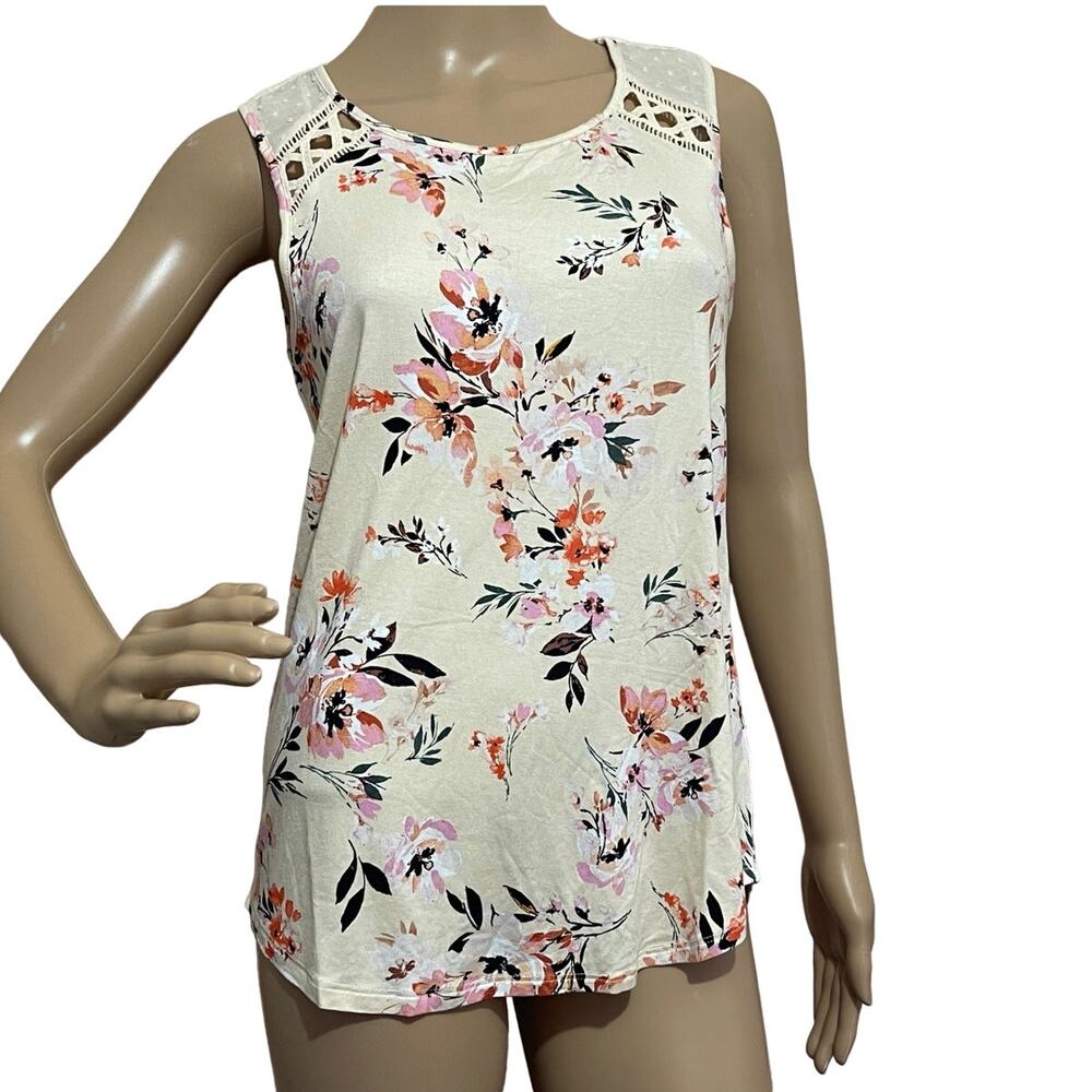 Daniel‎ Rainn PXS Floral Sleeveless Top Swiss Dot & Crochet Lace-Cottagecore NEW